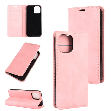 For iPhone 12 Pro Max Retro-skin Business Magnetic Suction Leather Case with Holder & Card Slots & Wallet(Pink)-garmade.com