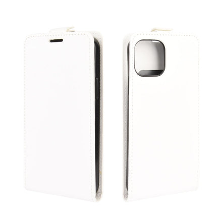 For iPhone 12 Pro Max R64 Texture Single Vertical Flip Leather Protective Case with Card Slots & Photo Frame(White)-garmade.com