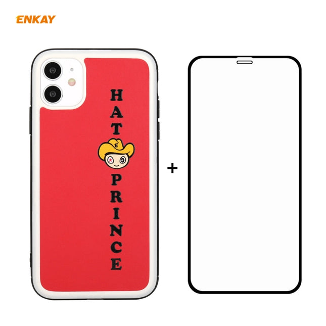 For iPhone 11 Hat-Prince ENKAY ENK-PC0462 Cartoon Series PU Leather + PC Hard Slim Case Shockproof Cover ＆ 0.26mm 9H 2.5D Full Glue Full Coverage Tempered Glass Protector Film(Red)-garmade.com