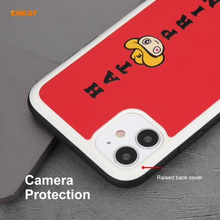 For iPhone 11 Hat-Prince ENKAY ENK-PC0462 Cartoon Series PU Leather + PC Hard Slim Case Shockproof Cover ＆ 0.26mm 9H 2.5D Full Glue Full Coverage Tempered Glass Protector Film(Red)-garmade.com