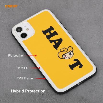 For iPhone 11 Hat-Prince ENKAY ENK-PC0462 Cartoon Series PU Leather + PC Hard Slim Case Shockproof Cover ＆ 0.26mm 9H 2.5D Full Glue Full Coverage Tempered Glass Protector Film(Yellow)-garmade.com