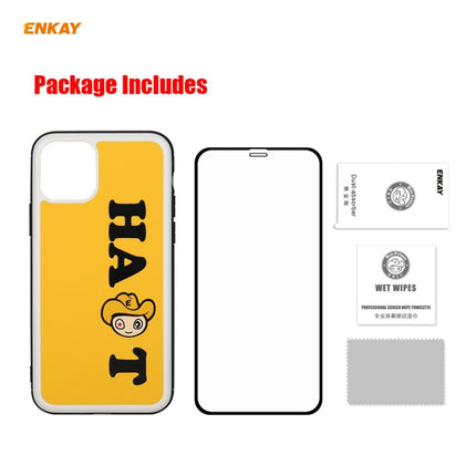 For iPhone 11 Hat-Prince ENKAY ENK-PC0462 Cartoon Series PU Leather + PC Hard Slim Case Shockproof Cover ＆ 0.26mm 9H 2.5D Full Glue Full Coverage Tempered Glass Protector Film(Yellow)-garmade.com
