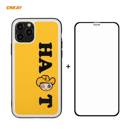Hat-Prince ENKAY ENK-PC0472 Cartoon Series PU Leather + PC Hard Slim Case Shockproof Cover ＆ 0.26mm 9H 2.5D Full Glue Full Coverage Tempered Glass Protector Film(Yellow)-garmade.com
