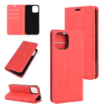 For iPhone 12 mini Retro-skin Business Magnetic Suction Leather Case with Holder & Card Slots & Wallet(Red)-garmade.com