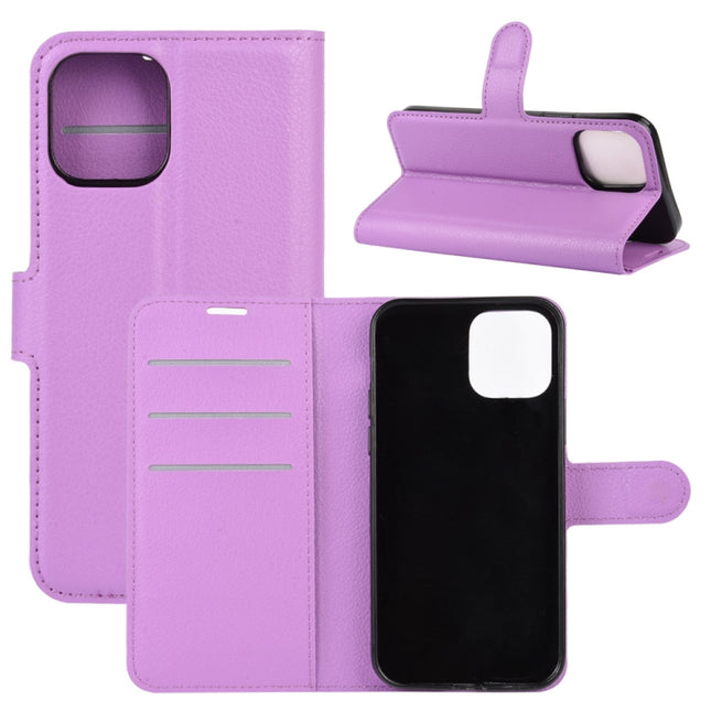 For iPhone 12 mini Litchi Texture Horizontal Flip Protective Case with Holder & Card Slots & Wallet(Purple)-garmade.com