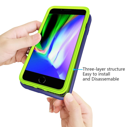 For iPhone SE（2020） Wave Pattern 3 in 1 Silicone+PC Shockproof Protective Case(Navy+Olivine)-garmade.com