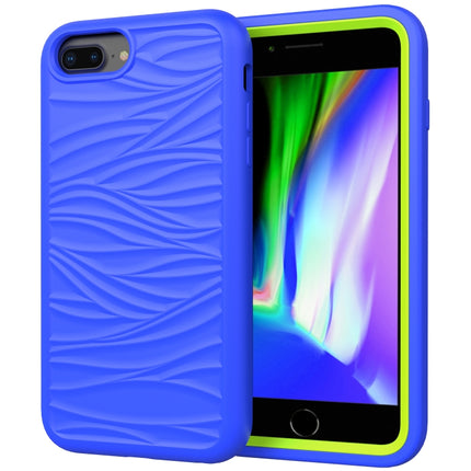 For iPhone SE（2020） Wave Pattern 3 in 1 Silicone+PC Shockproof Protective Case(Blue+Olivine)-garmade.com
