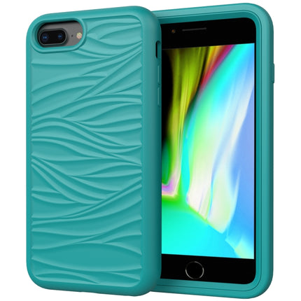 For iPhone SE（2020） Wave Pattern 3 in 1 Silicone+PC Shockproof Protective Case(Dark Sea Green)-garmade.com