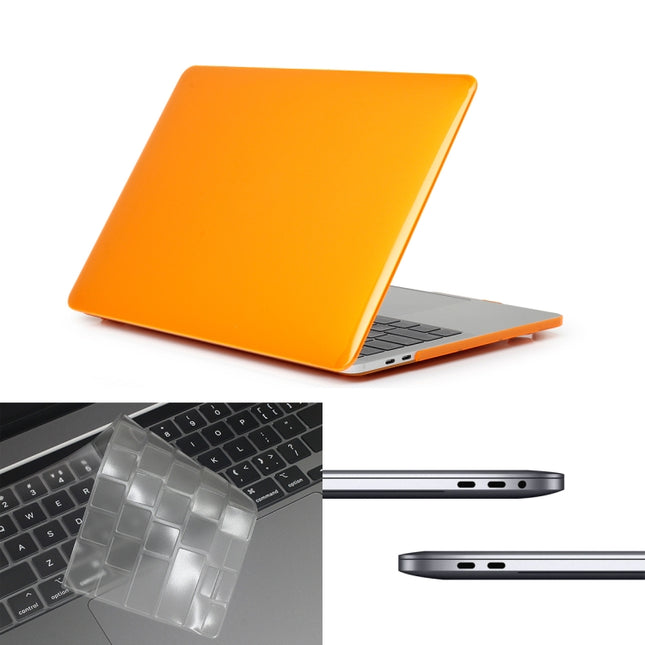 ENKAY Hat-Prince 3 in 1 For MacBook Pro 13 inch A2289 / A2251 (2020) Crystal Hard Shell Protective Case + Europe Version Ultra-thin TPU Keyboard Protector Cover + Anti-dust Plugs Set(Orange)-garmade.com