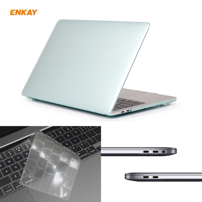 ENKAY Hat-Prince 3 in 1 For MacBook Pro 13 inch A2289 / A2251 (2020) Crystal Hard Shell Protective Case + Europe Version Ultra-thin TPU Keyboard Protector Cover + Anti-dust Plugs Set(Green)-garmade.com