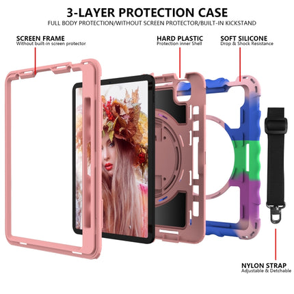 For iPad Air 2022 / 2020 10.9 360 Degree Rotation PC + Silicone Shockproof Combination Case with Holder & Hand Grip Strap & Neck Strap & Pen Slot Holder(Colorful+Rose Gold)-garmade.com