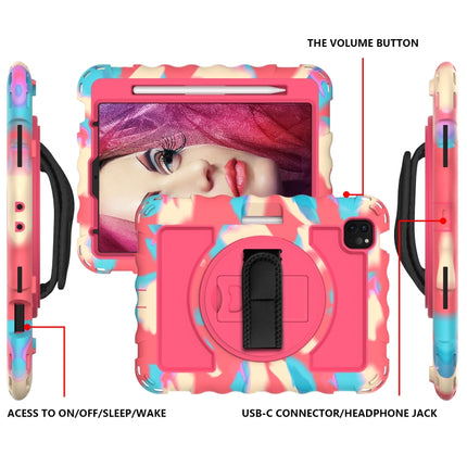 For iPad Air 2022 / 2020 10.9 360 Degree Rotation PC + Silicone Shockproof Combination Case with Holder & Hand Grip Strap & Neck Strap & Pen Slot Holder(Colorful+Hot Pink)-garmade.com