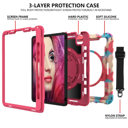 For iPad Air 2022 / 2020 10.9 360 Degree Rotation PC + Silicone Shockproof Combination Case with Holder & Hand Grip Strap & Neck Strap & Pen Slot Holder(Colorful+Hot Pink)-garmade.com