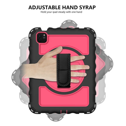 For iPad Air 2022 / 2020 10.9 360 Degree Rotation PC + Silicone Shockproof Combination Case with Holder & Hand Grip Strap & Neck Strap & Pen Slot Holder(Black+Hot Pink)-garmade.com