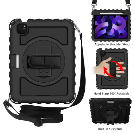 For iPad Air 2022 / 2020 10.9 360 Degree Rotation PC + Silicone Shockproof Combination Case with Holder & Hand Grip Strap & Neck Strap & Pen Slot Holder(Black)-garmade.com