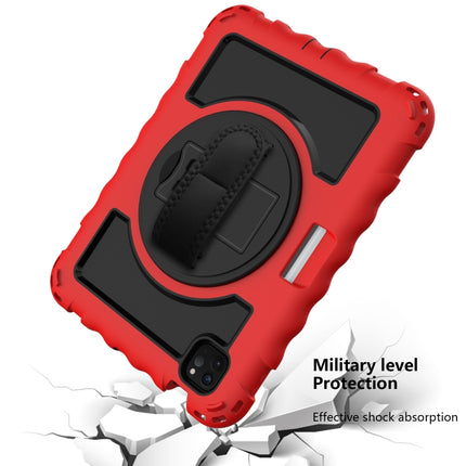 For iPad Air 2022 / 2020 10.9 360 Degree Rotation PC + Silicone Shockproof Combination Case with Holder & Hand Grip Strap & Neck Strap & Pen Slot Holder(Red)-garmade.com