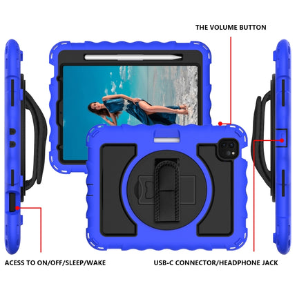 For iPad Air 2022 / 2020 10.9 360 Degree Rotation PC + Silicone Shockproof Combination Case with Holder & Hand Grip Strap & Neck Strap & Pen Slot Holder(Blue)-garmade.com