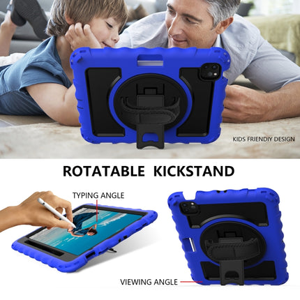 For iPad Air 2022 / 2020 10.9 360 Degree Rotation PC + Silicone Shockproof Combination Case with Holder & Hand Grip Strap & Neck Strap & Pen Slot Holder(Blue)-garmade.com