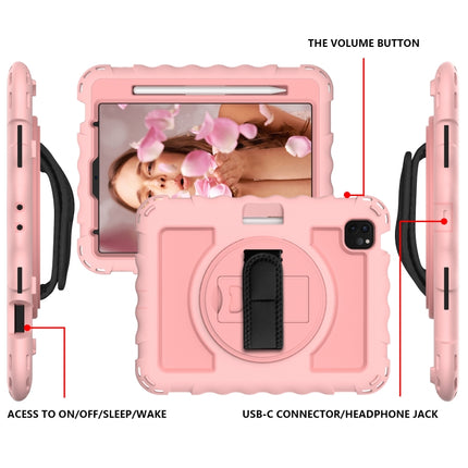 For iPad Air 2022 / 2020 10.9 360 Degree Rotation PC + Silicone Shockproof Combination Case with Holder & Hand Grip Strap & Neck Strap & Pen Slot Holder(Rose Gold)-garmade.com