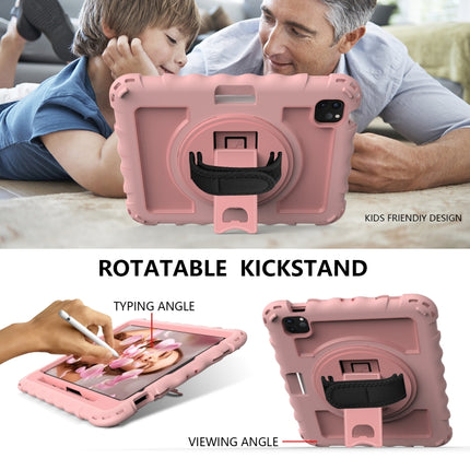 For iPad Air 2022 / 2020 10.9 360 Degree Rotation PC + Silicone Shockproof Combination Case with Holder & Hand Grip Strap & Neck Strap & Pen Slot Holder(Rose Gold)-garmade.com