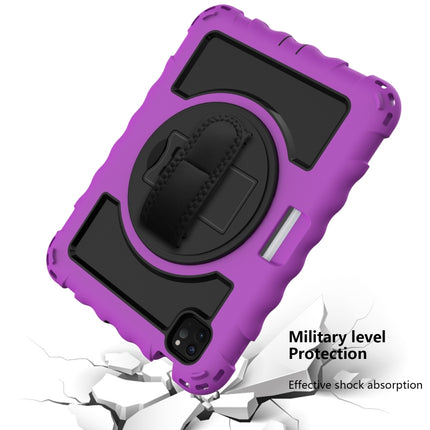 For iPad Air 2022 / 2020 10.9 360 Degree Rotation PC + Silicone Shockproof Combination Case with Holder & Hand Grip Strap & Neck Strap & Pen Slot Holder(Purple)-garmade.com