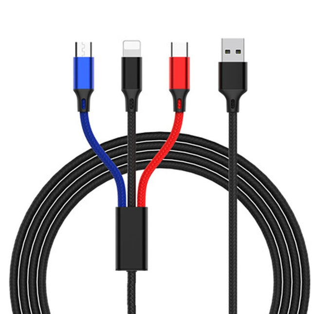 3 in 1 USB to 8 Pin + Type-C / USB-C + Micro USB Color Braided Charging Cable, Cable Length: 1.2m-garmade.com