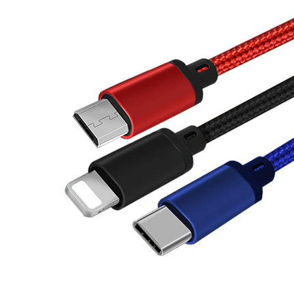 3 in 1 USB to 8 Pin + Type-C / USB-C + Micro USB Color Braided Charging Cable, Cable Length: 1.2m-garmade.com