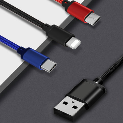 3 in 1 USB to 8 Pin + Type-C / USB-C + Micro USB Color Braided Charging Cable, Cable Length: 1.2m-garmade.com