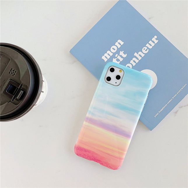 For iPhone 12 / 12 Pro TPU Smooth Marbled IMD Mobile Phone Case(Rainbow F16)-garmade.com