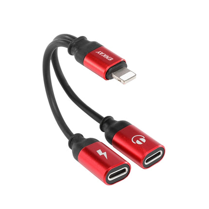 ENKAY ENK-AT104 8 Pin to Dual 8 Pin Charging Listen to Songs Aluminum Alloy Adapter Conversion Cable(Red)-garmade.com