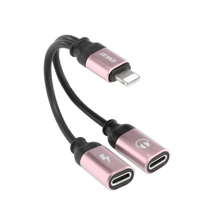 ENKAY ENK-AT104 8 Pin to Dual 8 Pin Charging Listen to Songs Aluminum Alloy Adapter Conversion Cable(Rose Gold)-garmade.com
