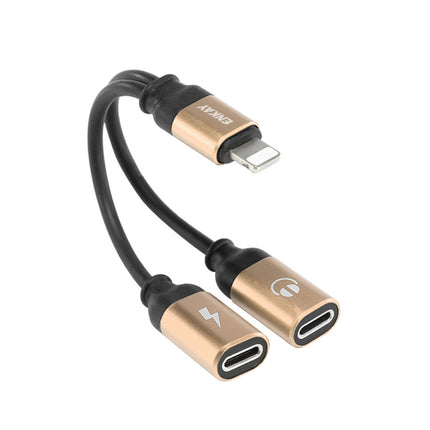 ENKAY ENK-AT104 8 Pin to Dual 8 Pin Charging Listen to Songs Aluminum Alloy Adapter Conversion Cable(Gold)-garmade.com