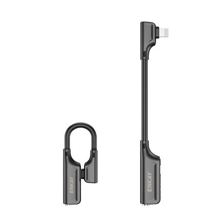 ENKAY ENK-AT103 8 Pin to 3.5mm Audio ＆ 8 Pin Charging Interfaces Converter Zinc Alloy Adapter(Dark Grey)-garmade.com