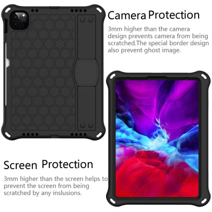 For iPad Air 2022 / 2020 10.9 Honeycomb Design EVA + PC Material Four Corner Anti Falling Flat Protective Shell with Strap(Black+Black)-garmade.com