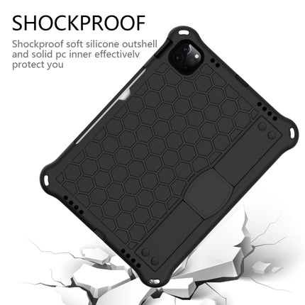 For iPad Air 2022 / 2020 10.9 Honeycomb Design EVA + PC Material Four Corner Anti Falling Flat Protective Shell with Strap(Black+Black)-garmade.com