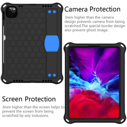 For iPad Air 2022 / 2020 10.9 Honeycomb Design EVA + PC Material Four Corner Anti Falling Flat Protective Shell with Strap(Black+Blue)-garmade.com