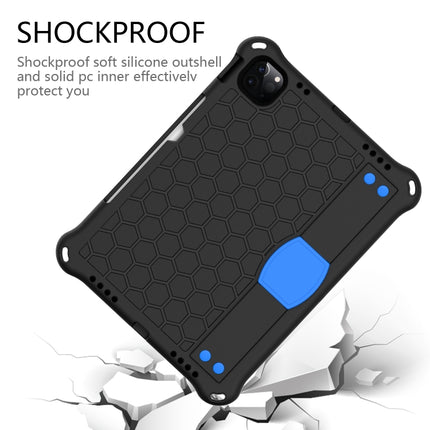 For iPad Air 2022 / 2020 10.9 Honeycomb Design EVA + PC Material Four Corner Anti Falling Flat Protective Shell with Strap(Black+Blue)-garmade.com