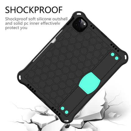 For iPad Air 2022 / 2020 10.9 Honeycomb Design EVA + PC Material Four Corner Anti Falling Flat Protective Shell with Strap(Black+Mint Green)-garmade.com