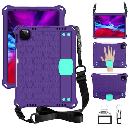 For iPad Air 2022 / 2020 10.9 Honeycomb Design EVA + PC Material Four Corner Anti Falling Flat Protective Shell with Strap(Purple+Mint Green)-garmade.com