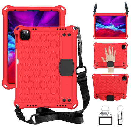 For iPad Air 2022 / 2020 10.9 Honeycomb Design EVA + PC Material Four Corner Anti Falling Flat Protective Shell with Strap(Red+Black)-garmade.com