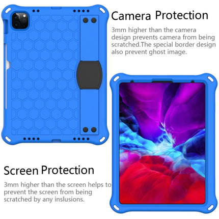 For iPad Air 2022 / 2020 10.9 Honeycomb Design EVA + PC Material Four Corner Anti Falling Flat Protective Shell with Strap(Blue+Black)-garmade.com