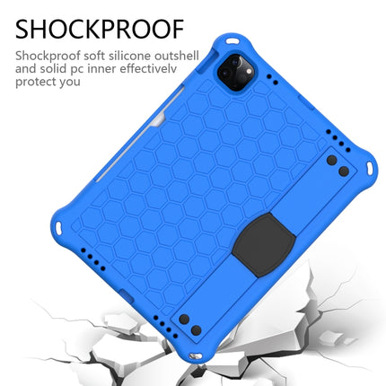 For iPad Air 2022 / 2020 10.9 Honeycomb Design EVA + PC Material Four Corner Anti Falling Flat Protective Shell with Strap(Blue+Black)-garmade.com