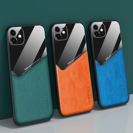 For iPhone 12 mini All-inclusive Leather + Organic Glass Phone Case with Metal Iron Sheet(Orange)-garmade.com