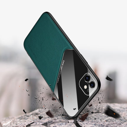 For iPhone 12 All-inclusive Leather + Organic Glass Phone Case with Metal Iron Sheet(Green)-garmade.com