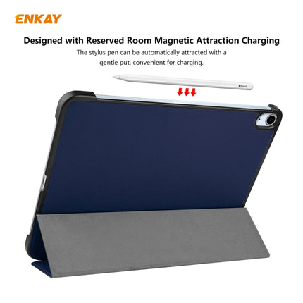For iPad Air 2022 / 2020 10.9 / iPad Pro 11 2018 ENKAY ENK-8013 PU Leather + Plastic Smart Case with Three-folding Holder(Dark Blue)-garmade.com