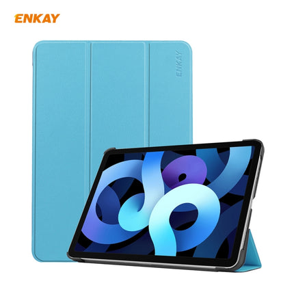For iPad Air 2022 / 2020 10.9 / iPad Pro 11 2018 ENKAY ENK-8013 PU Leather + Plastic Smart Case with Three-folding Holder(Light Blue)-garmade.com