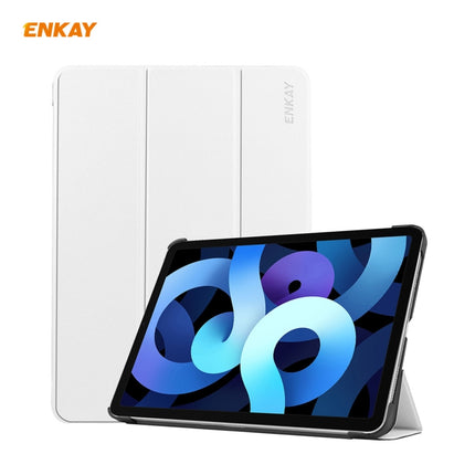 For iPad Air 2022 / 2020 10.9 / iPad Pro 11 2018 ENKAY ENK-8013 PU Leather + Plastic Smart Case with Three-folding Holder(White)-garmade.com
