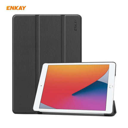 For iPad 10.2 2021 / 2020 / 2019 ENKAY ENK-8014 PU Leather + Plastic Smart Case with Three-folding Holder(Black)-garmade.com