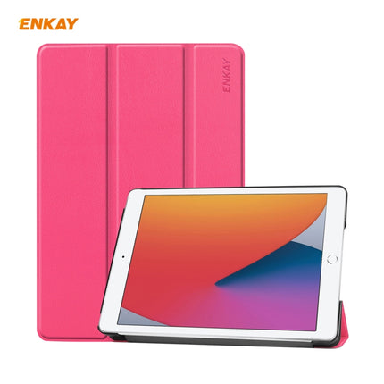 For iPad 10.2 2021 / 2020 / 2019 ENKAY ENK-8014 PU Leather + Plastic Smart Case with Three-folding Holder(Rose Red)-garmade.com