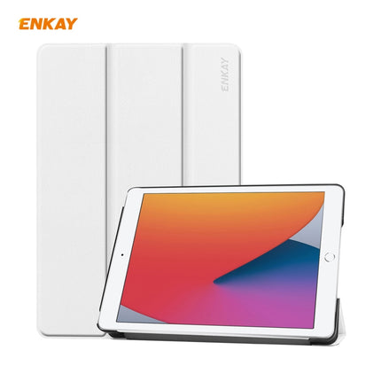 For iPad 10.2 2021 / 2020 / 2019 ENKAY ENK-8014 PU Leather + Plastic Smart Case with Three-folding Holder(White)-garmade.com